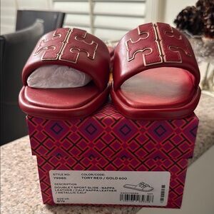 Tory Burch Red Slide Sandals